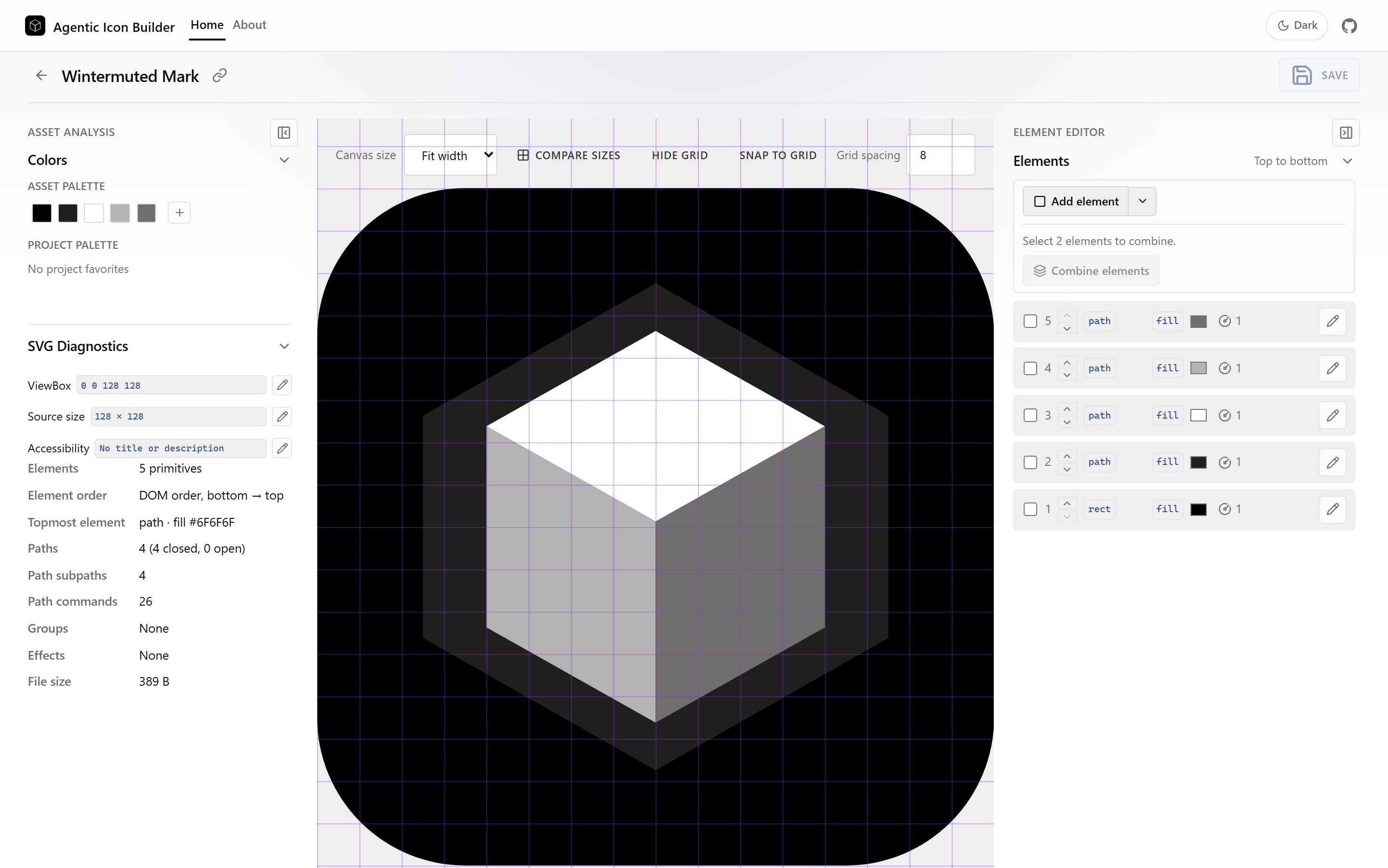 Canvas with grid overlay enabled and configurable grid spacing