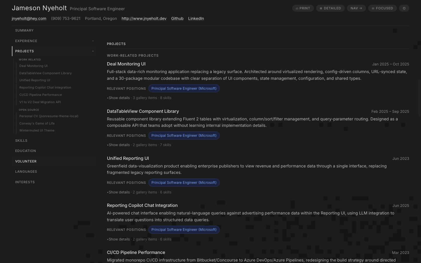 Close-up of the project cards and grouped content in the resume theme